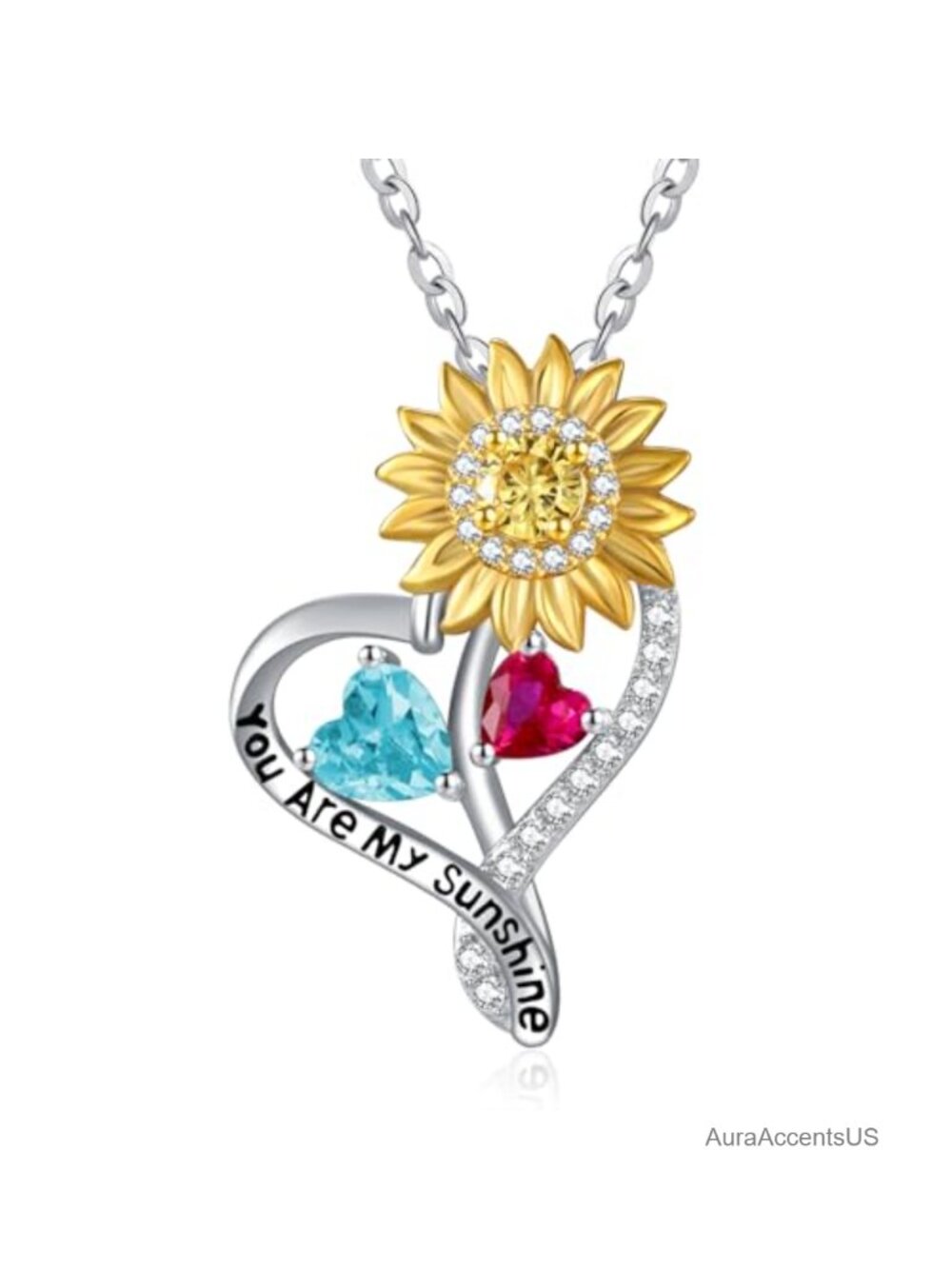 S925 Sterling Silver Sunflower Birthstone Pendant Necklace You Are My Sunshine